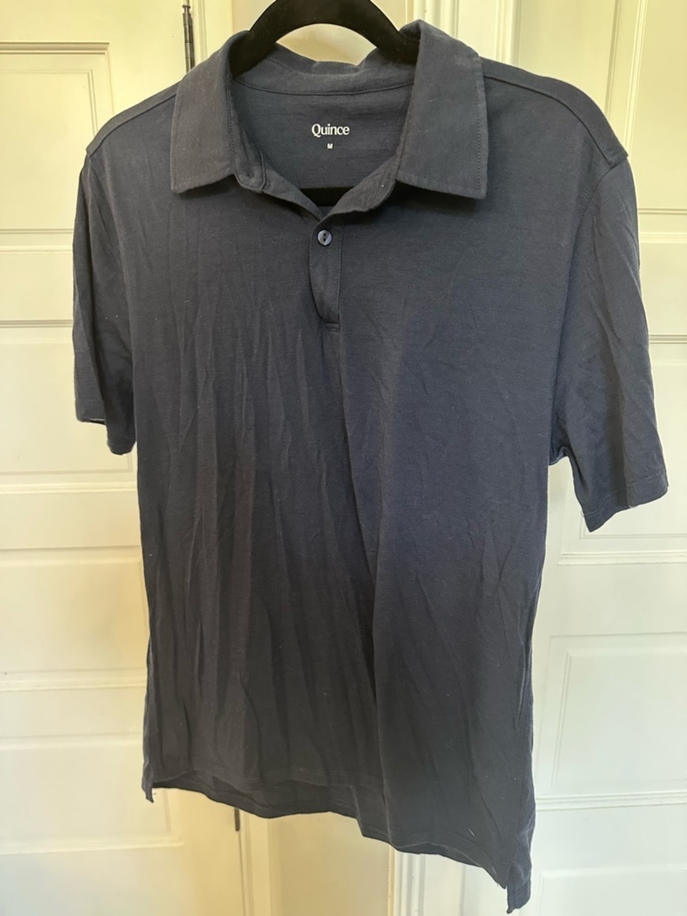 Quince Men’s M Extra-Fine Australian  Merino Polo Wool Navy Blue Sleeved Top EUC